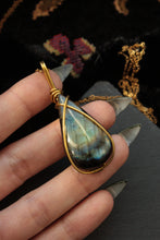 Load image into Gallery viewer, Rainbow Labradorite Brass Pendant