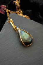 Load image into Gallery viewer, Rainbow Labradorite Brass Pendant