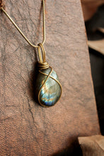 Load image into Gallery viewer, Rainbow Labradorite Brass Pendant
