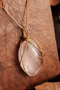 Rose Quartz Brass Pendant