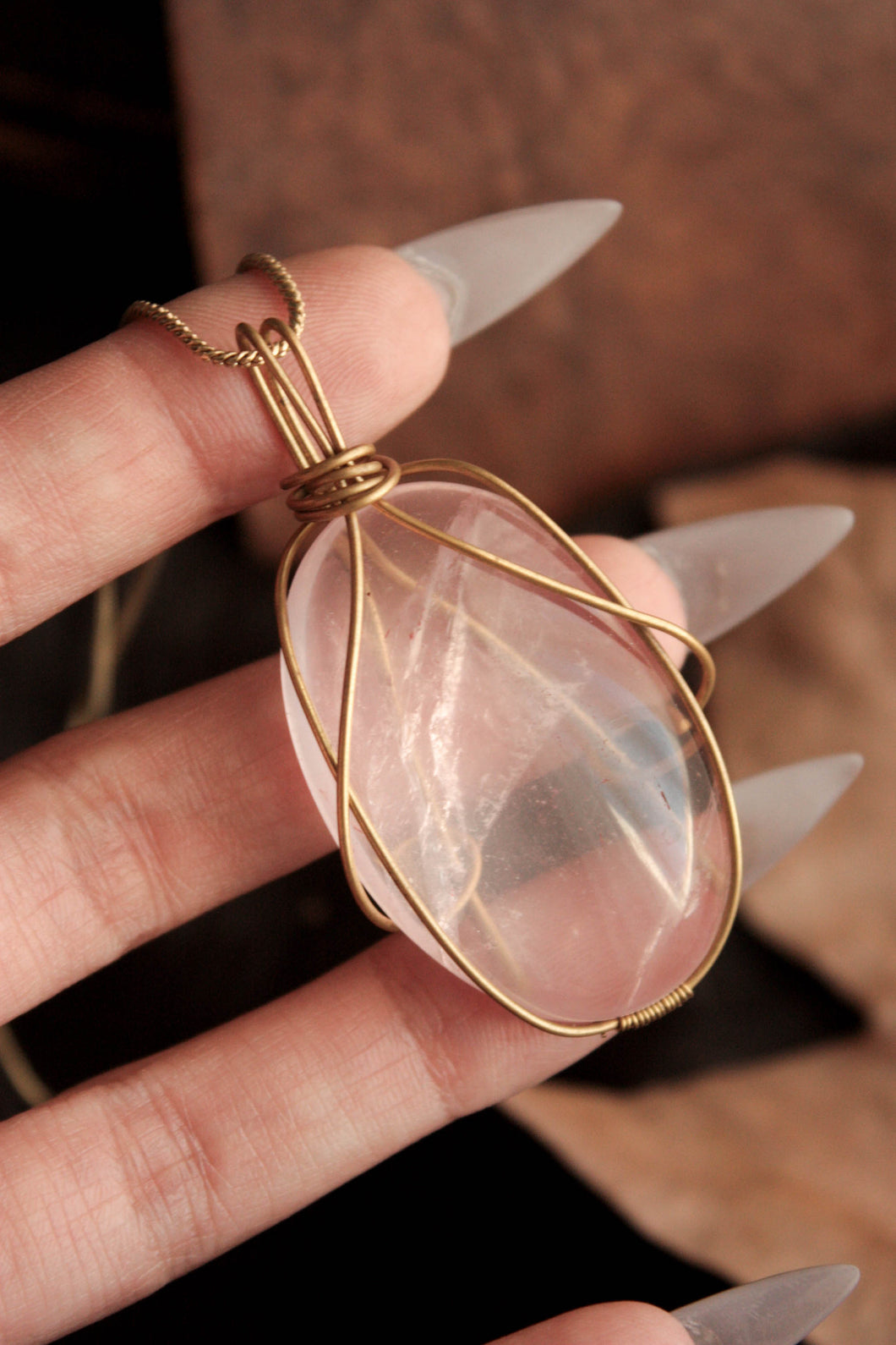 Rose Quartz Brass Pendant