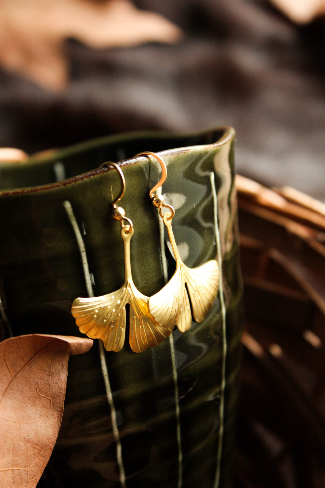 Ginkgo Brass Earrings