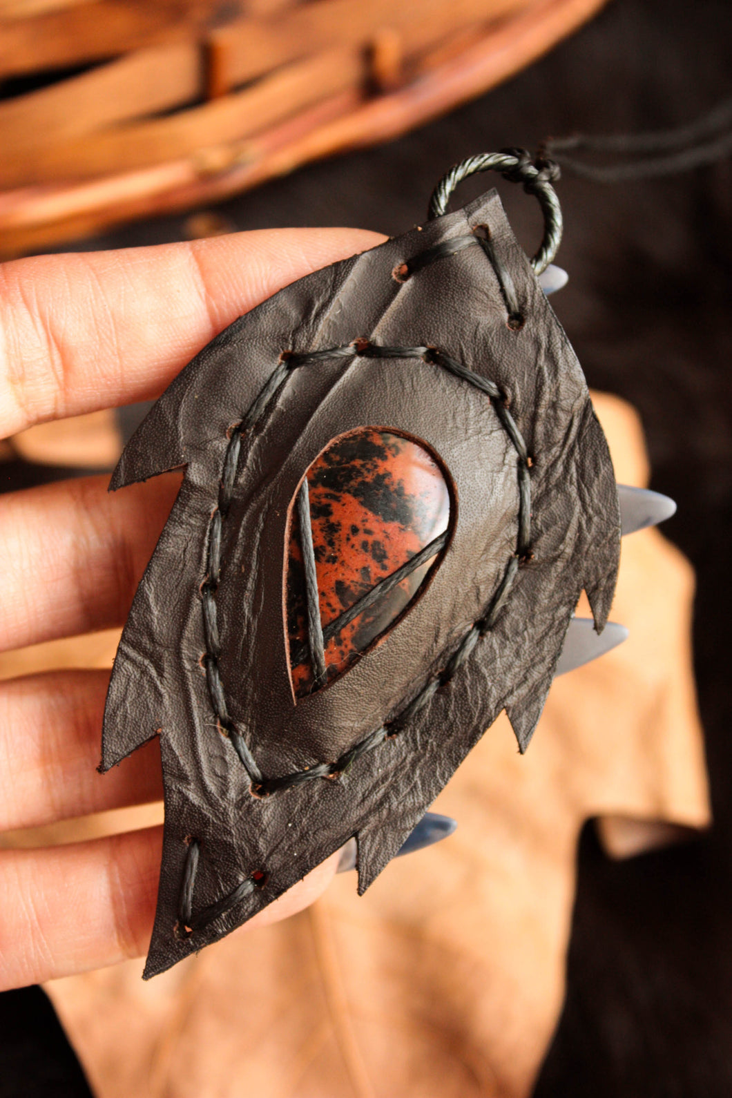 Mahogany Obsidian Leaf Pendant