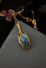 Load image into Gallery viewer, Deep Blue Labradorite Brass Pendant
