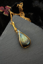 Load image into Gallery viewer, Rainbow Labradorite Brass Pendant
