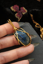 Load image into Gallery viewer, Deep Blue Labradorite Brass Pendant
